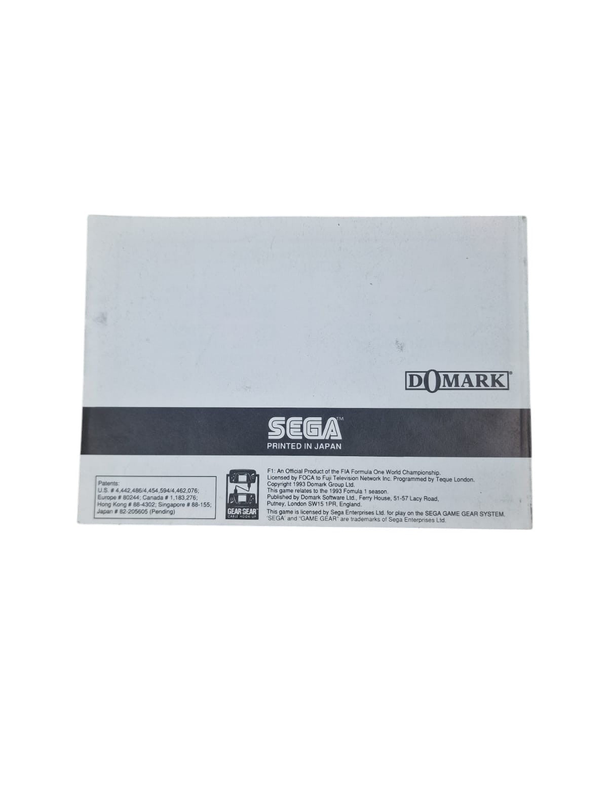 Notice F1 Game Gear
