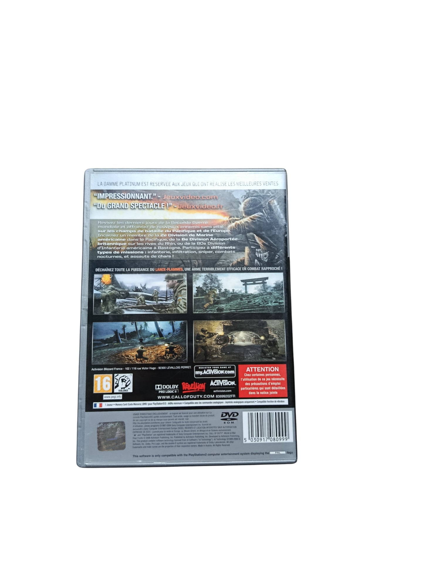 Call of Duty Wolrd at Wzr-Final Fronts - Platinium playstation 2 (PS2)