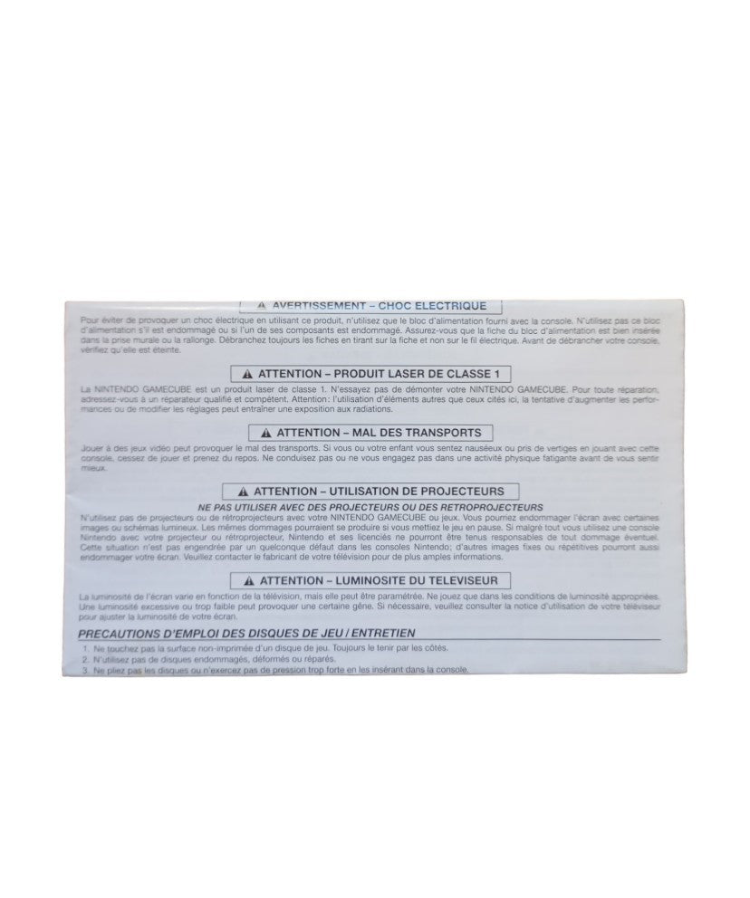 Notice de sécurité Console GameCube