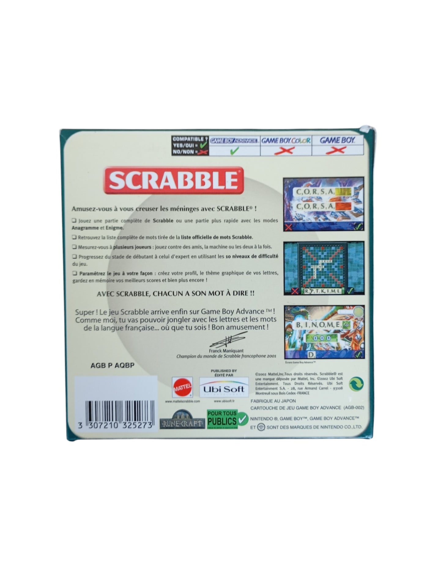 Scrabble Game Boy Advance Boite FRA