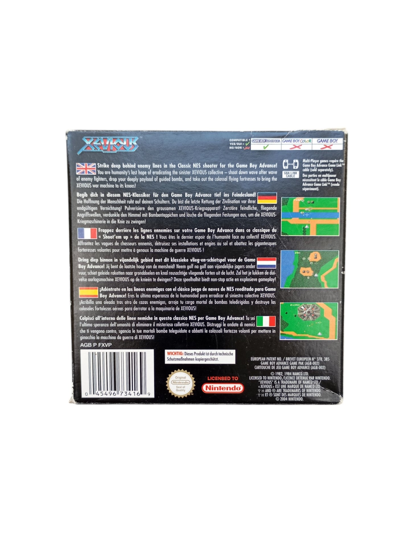 Boite + Notice Xevious en boîte Version Nes Classics Game Boy Advance