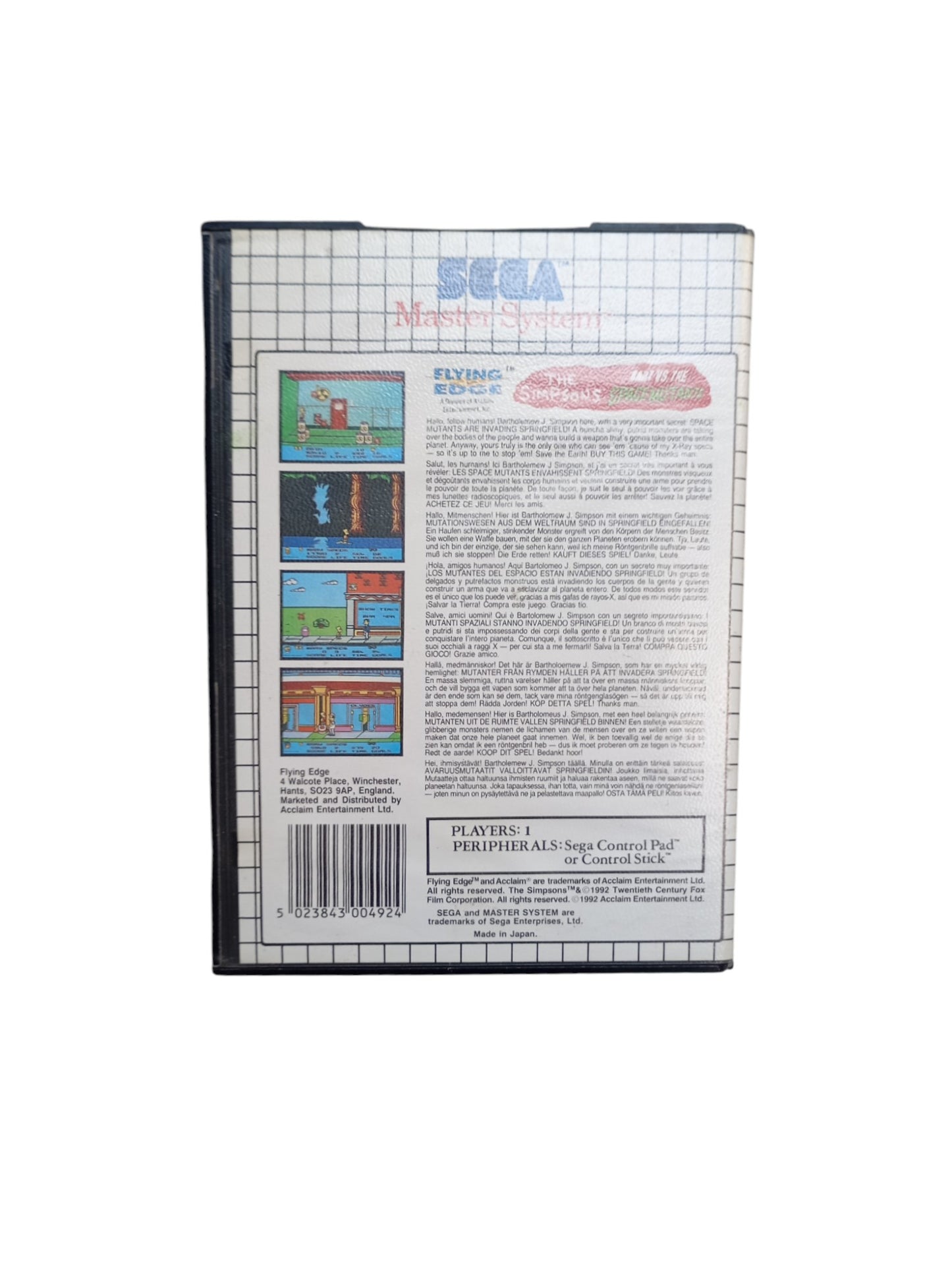 The Simpsons: Bart vs. the Space Mutants – Sega Master System (sans notice)