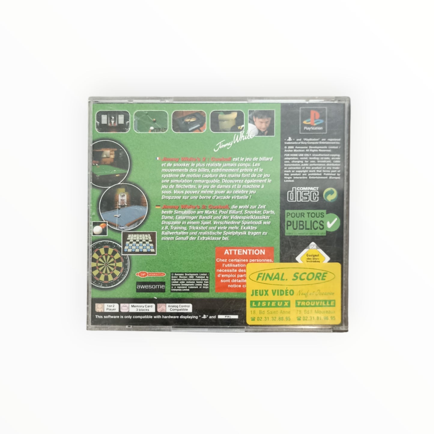JIMMY WHITE’S 2 CUEBALL playstation 1 (PS1)