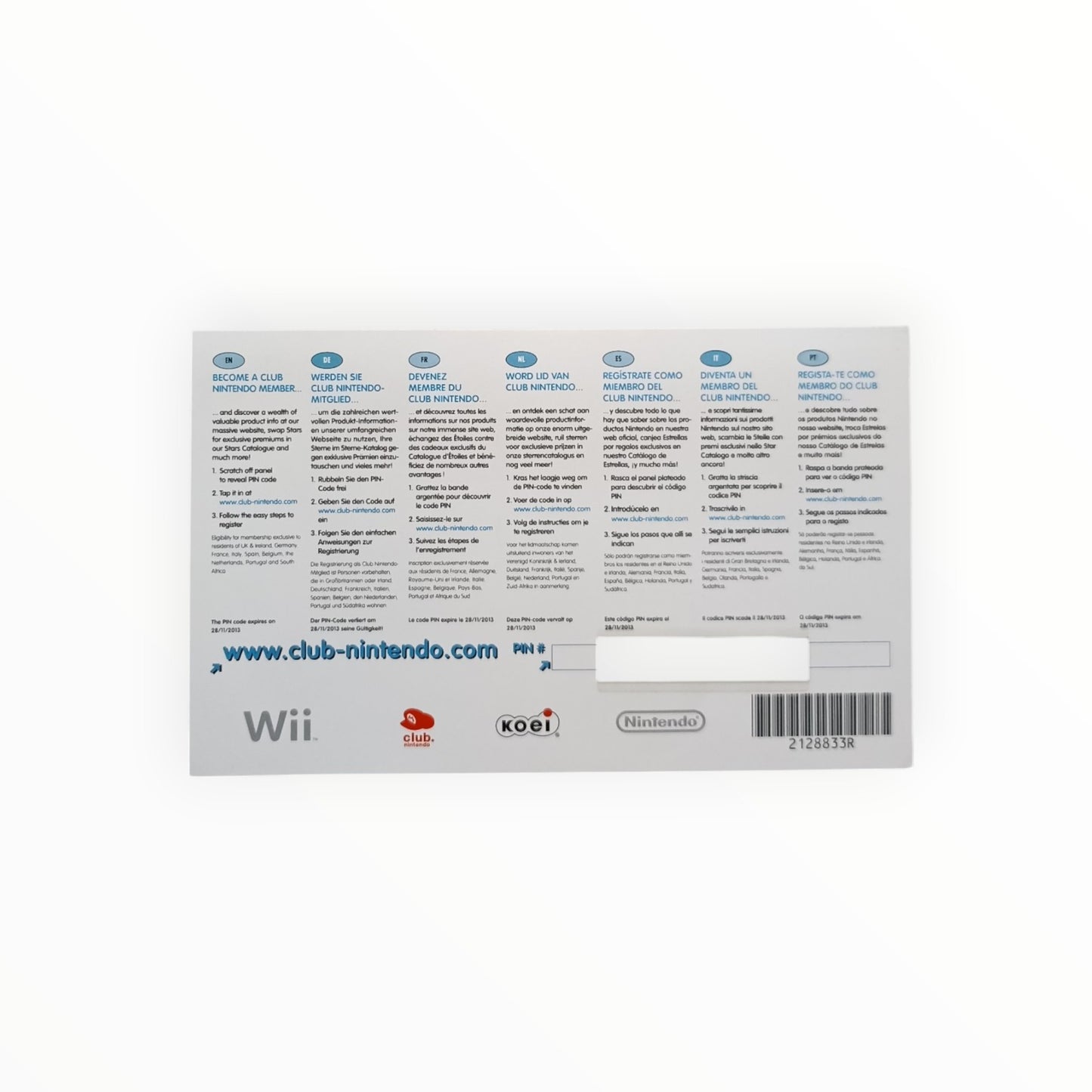 carte VIP seule non grattée Samurai Warriors 3 Nintendo Wii