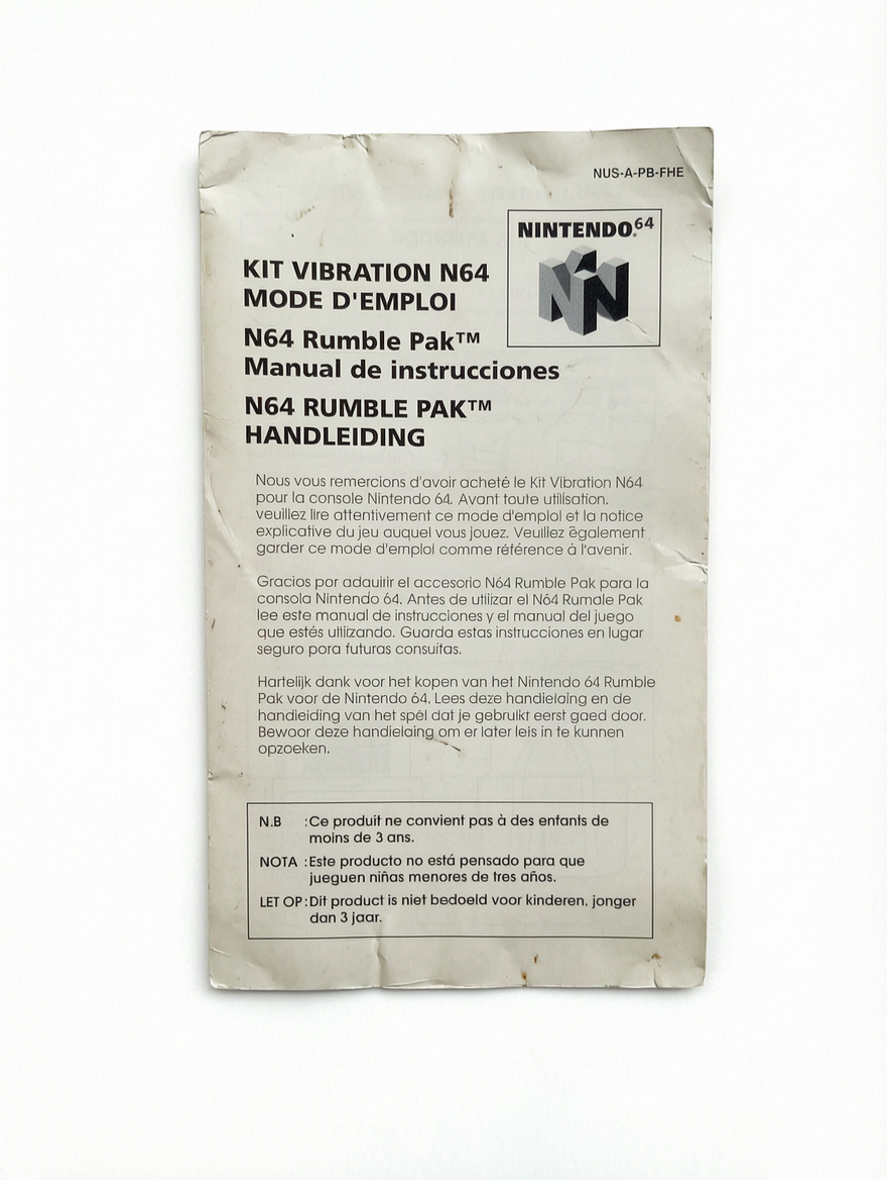Notice Rumble pack Nintendo 64