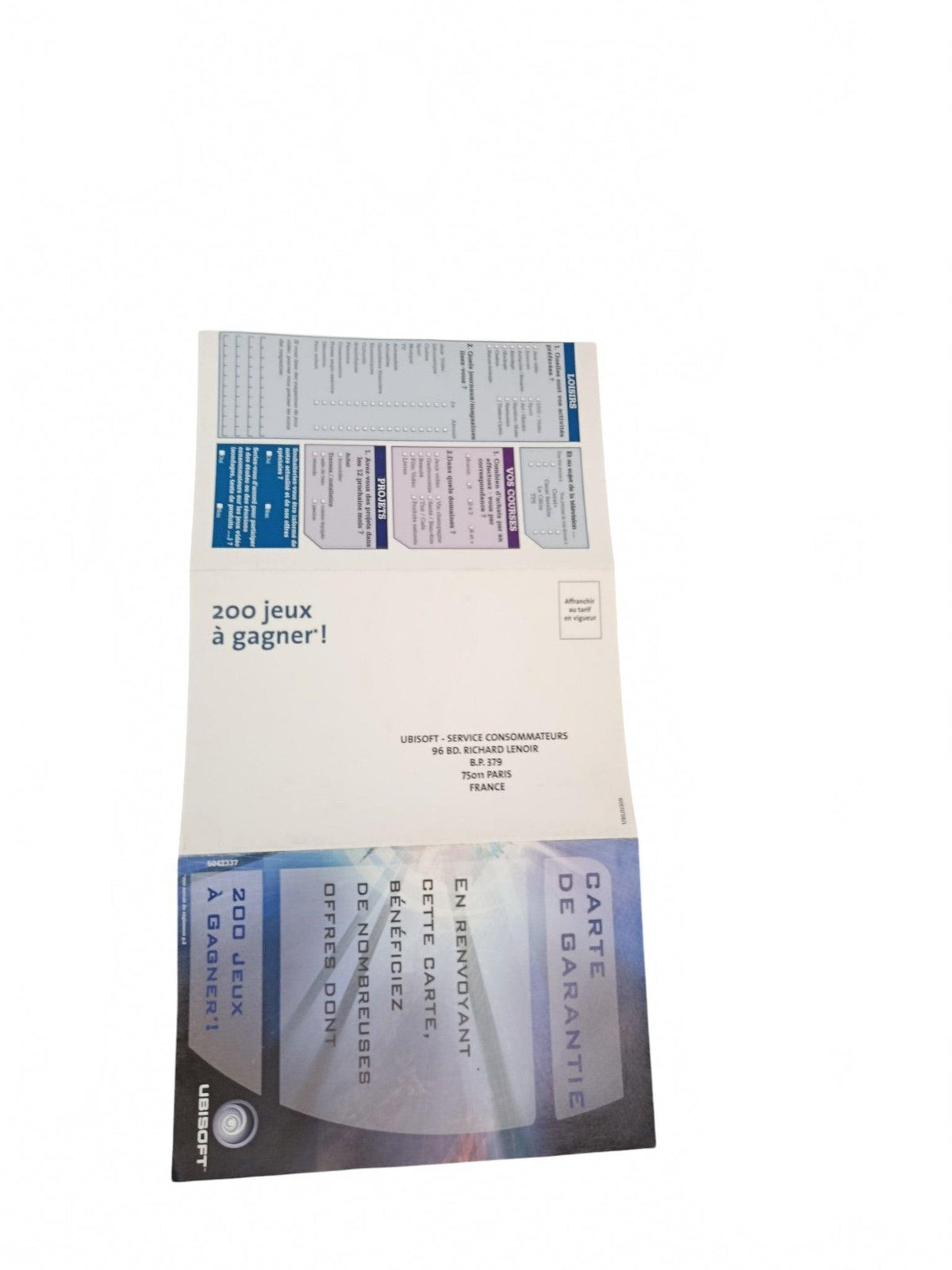 Carte de Garantie Ubisoft Présent dans certains jeux Playstation 2 (PS2)