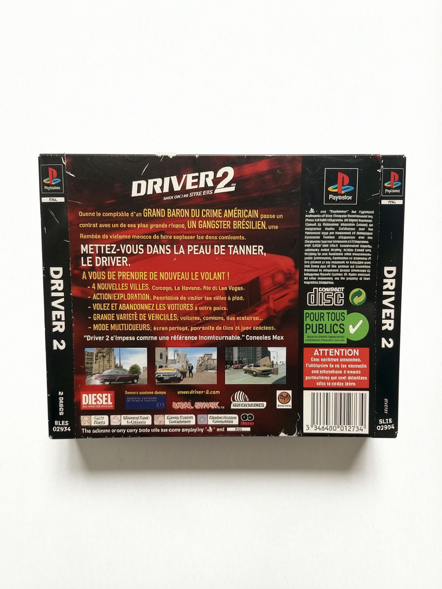 Jaquette Arrière Driver 2 Playstation 1 (PS1) Version FRA Authentique