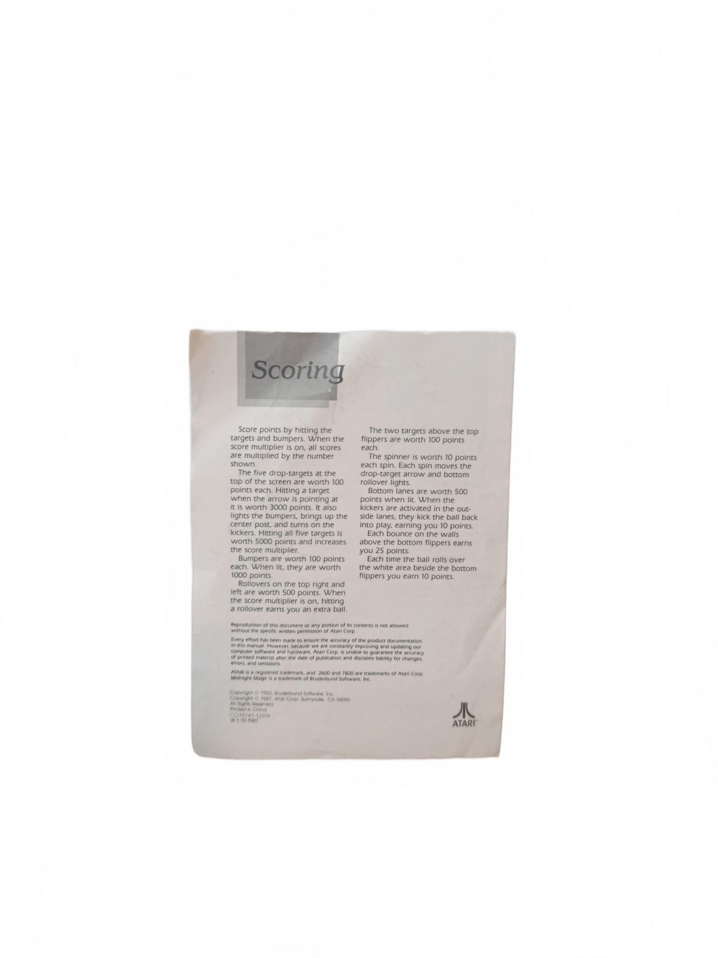 Notice Midnight Magic Atari 2600 Version UK