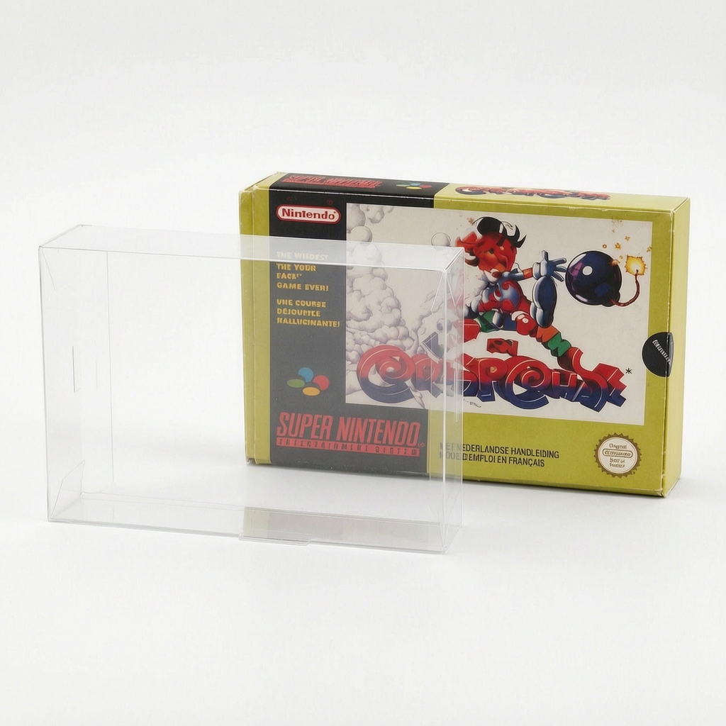 Protection PET 0,5 mm pour boîte de jeu Super Nintendo PAL (jeux non inclus)