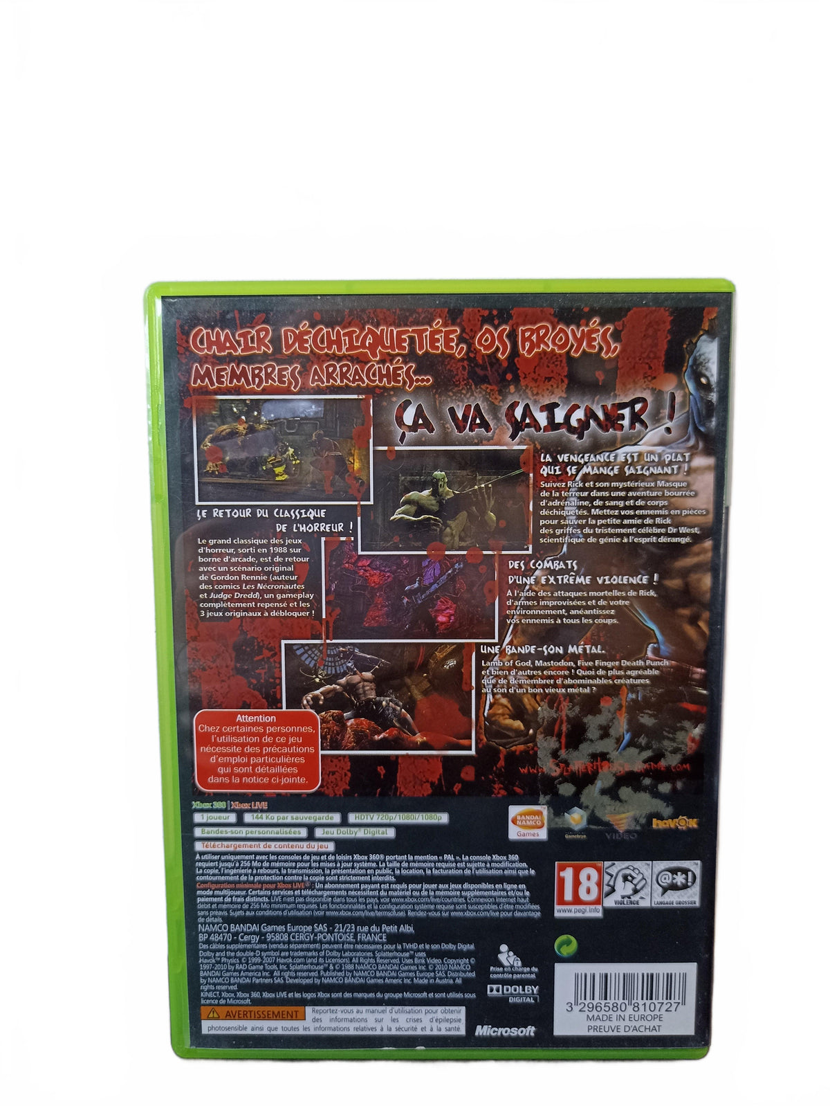 Splatter House Xbox 360 Complet Version Française
