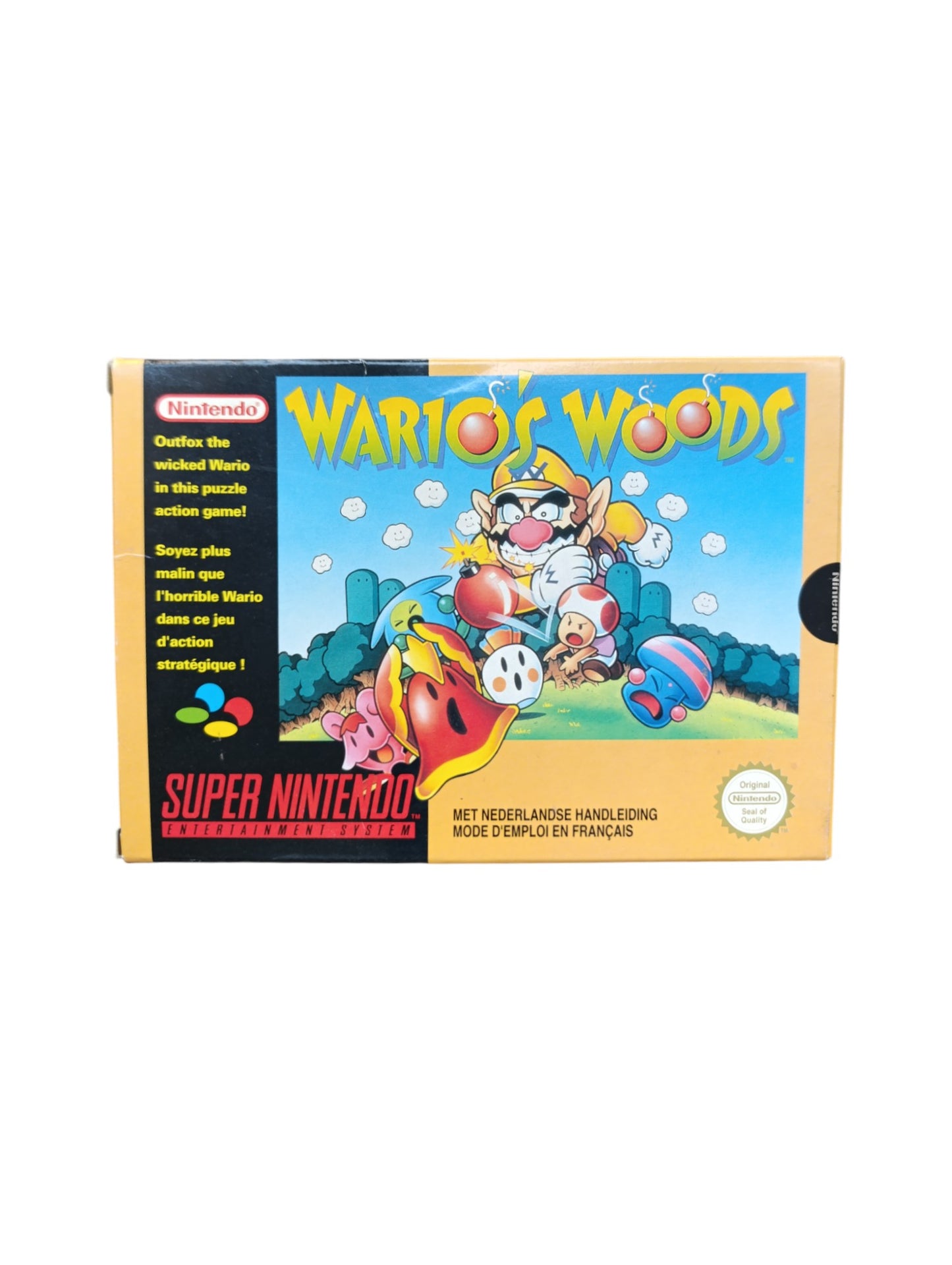 "Wario’s Woods Super Nintendo boîte avec notice et cale sans cartouche