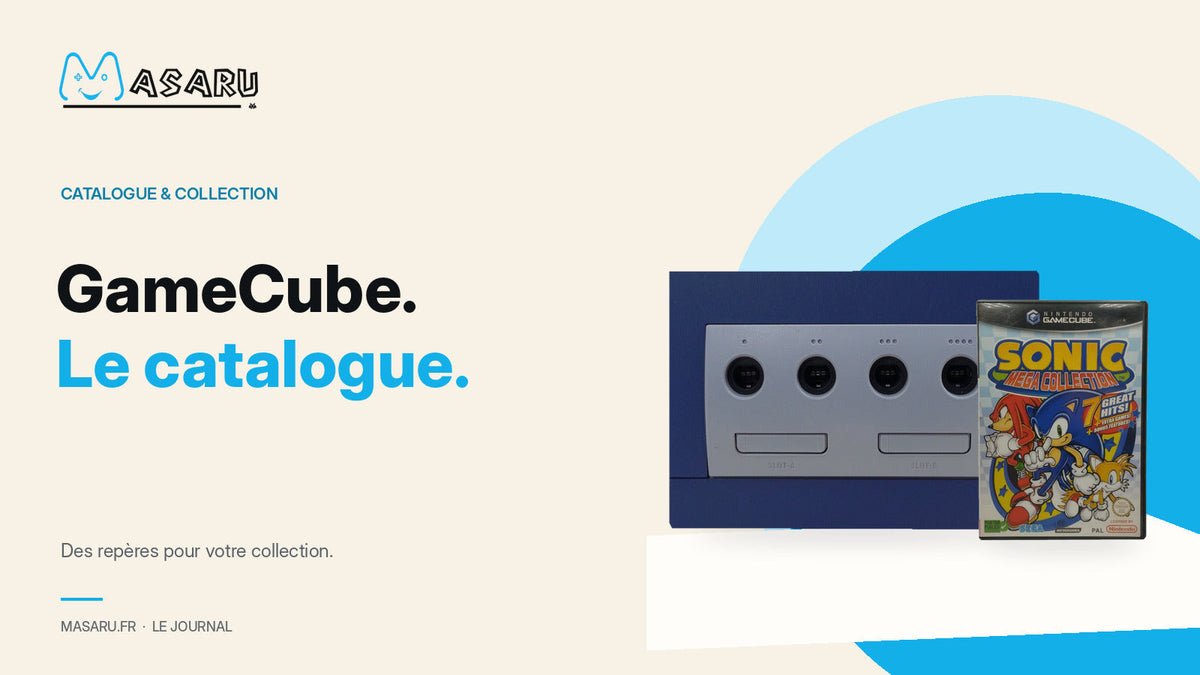 Console Nintendo GameCube violette et Sonic Mega Collection.