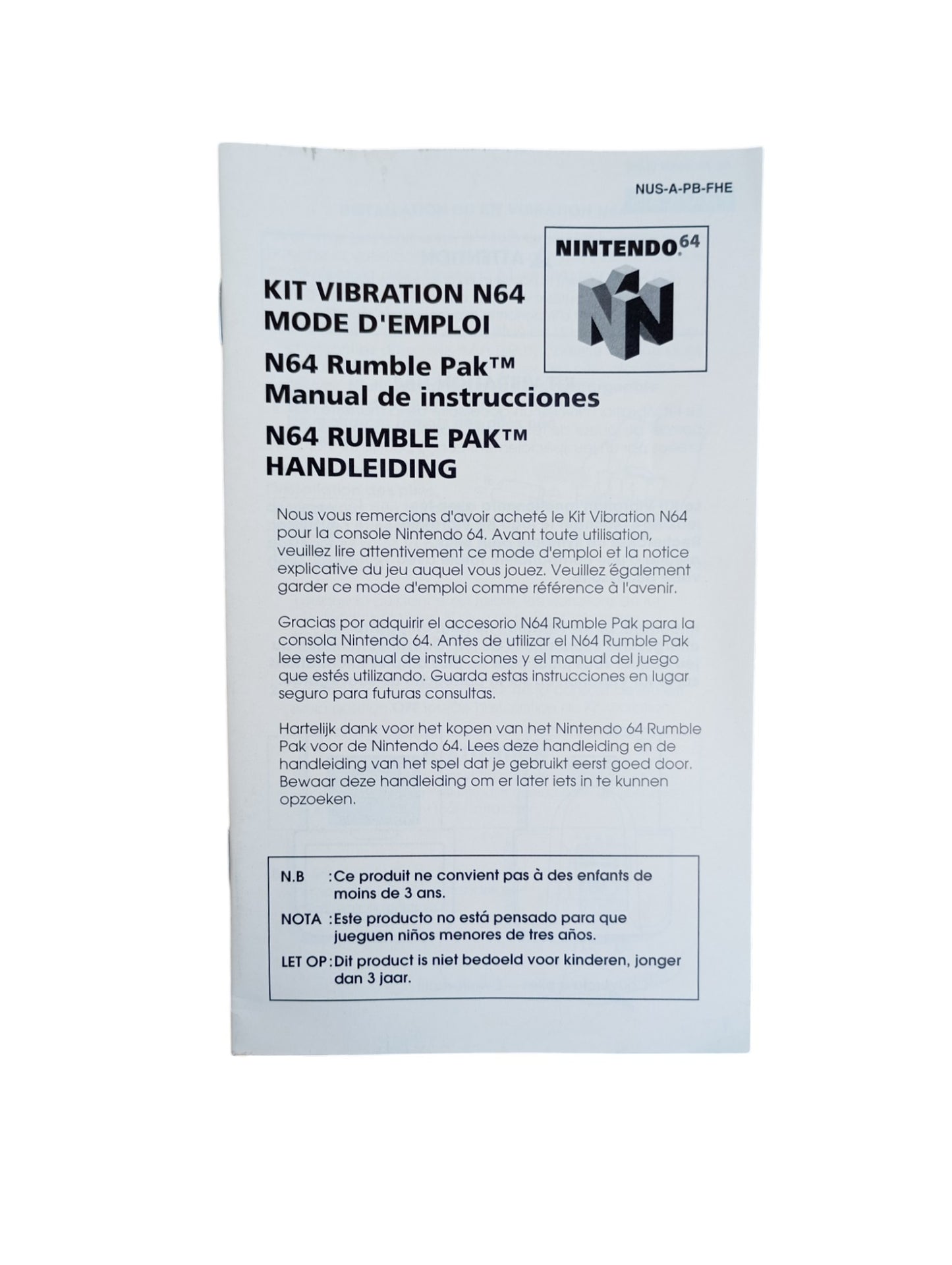 Notice Rumble pack Nintendo 64