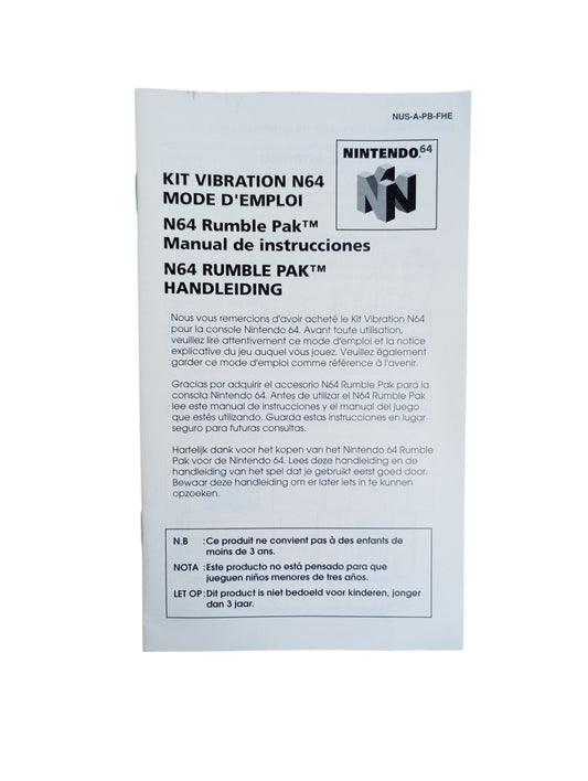 Notice Rumble pack Nintendo 64
