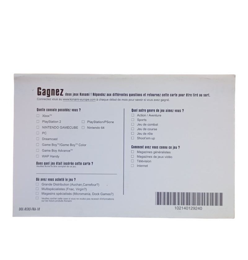 Carte d'inscription Konami GameCube