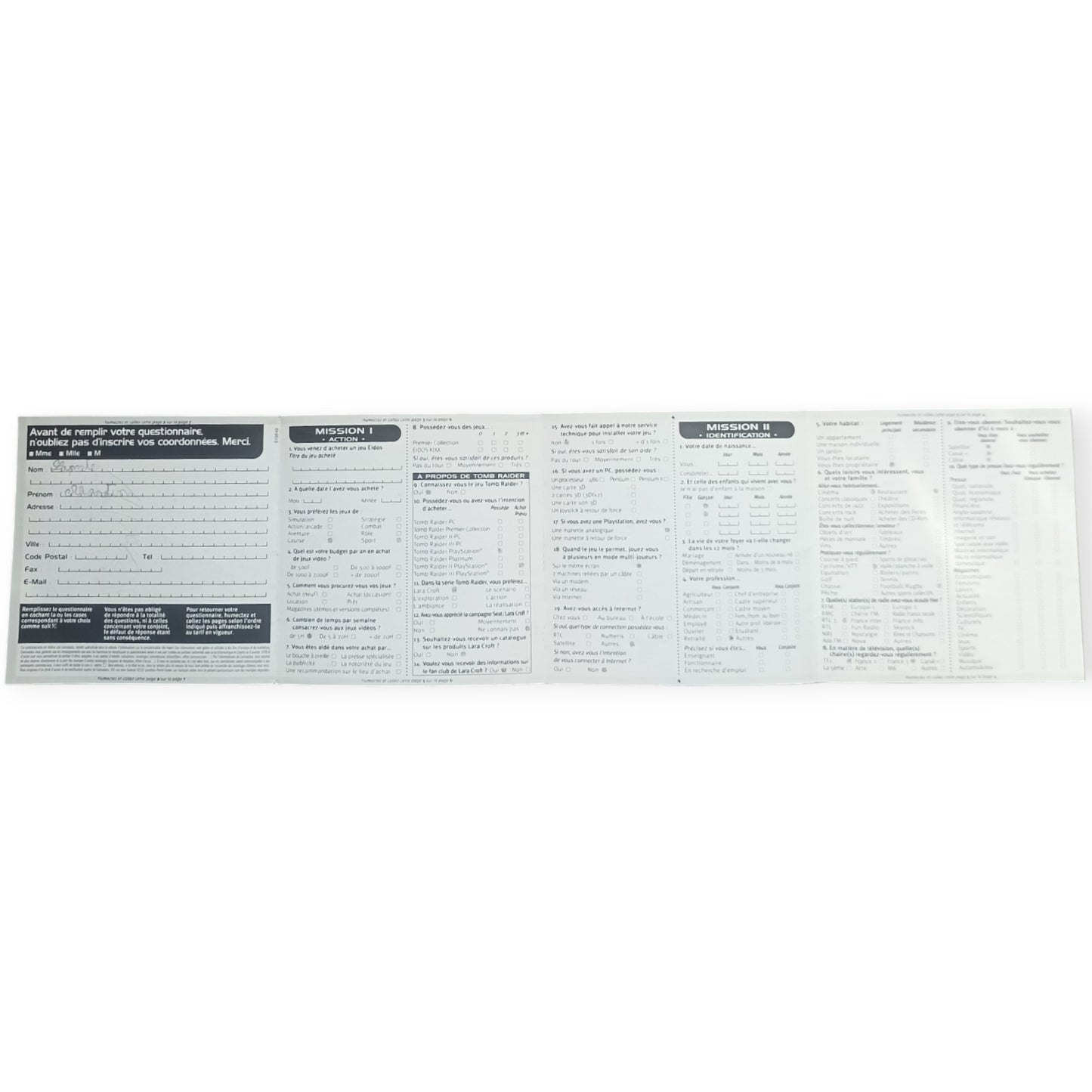 flyer concours EIDOS “MISSION : Qui êtes-vous ? Playstation 1 (PS1) Tomb Raider