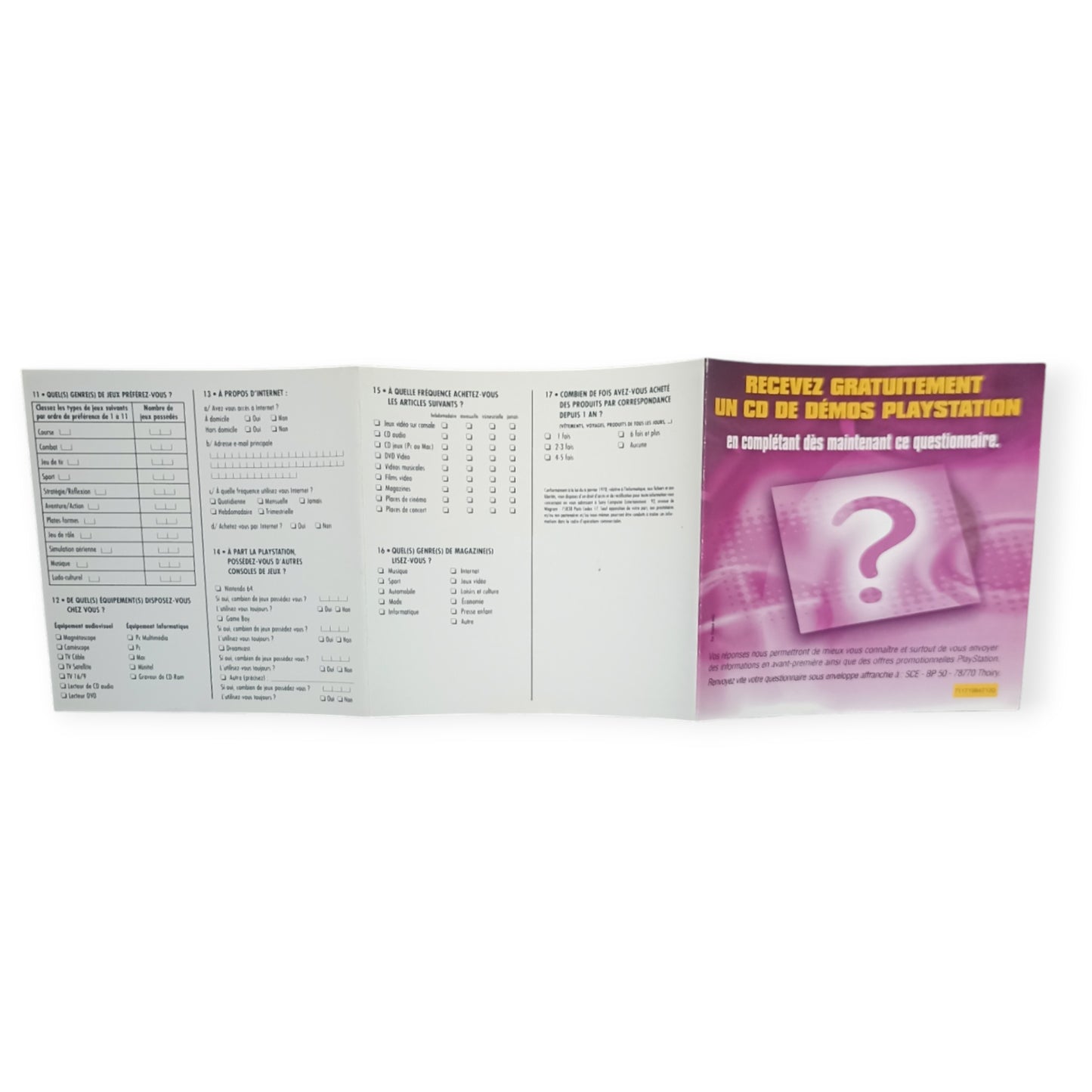 Insert officiel Sony Computer Entertainment Europe – PAL FR (1997–1999) Playstation 1 (PS1)