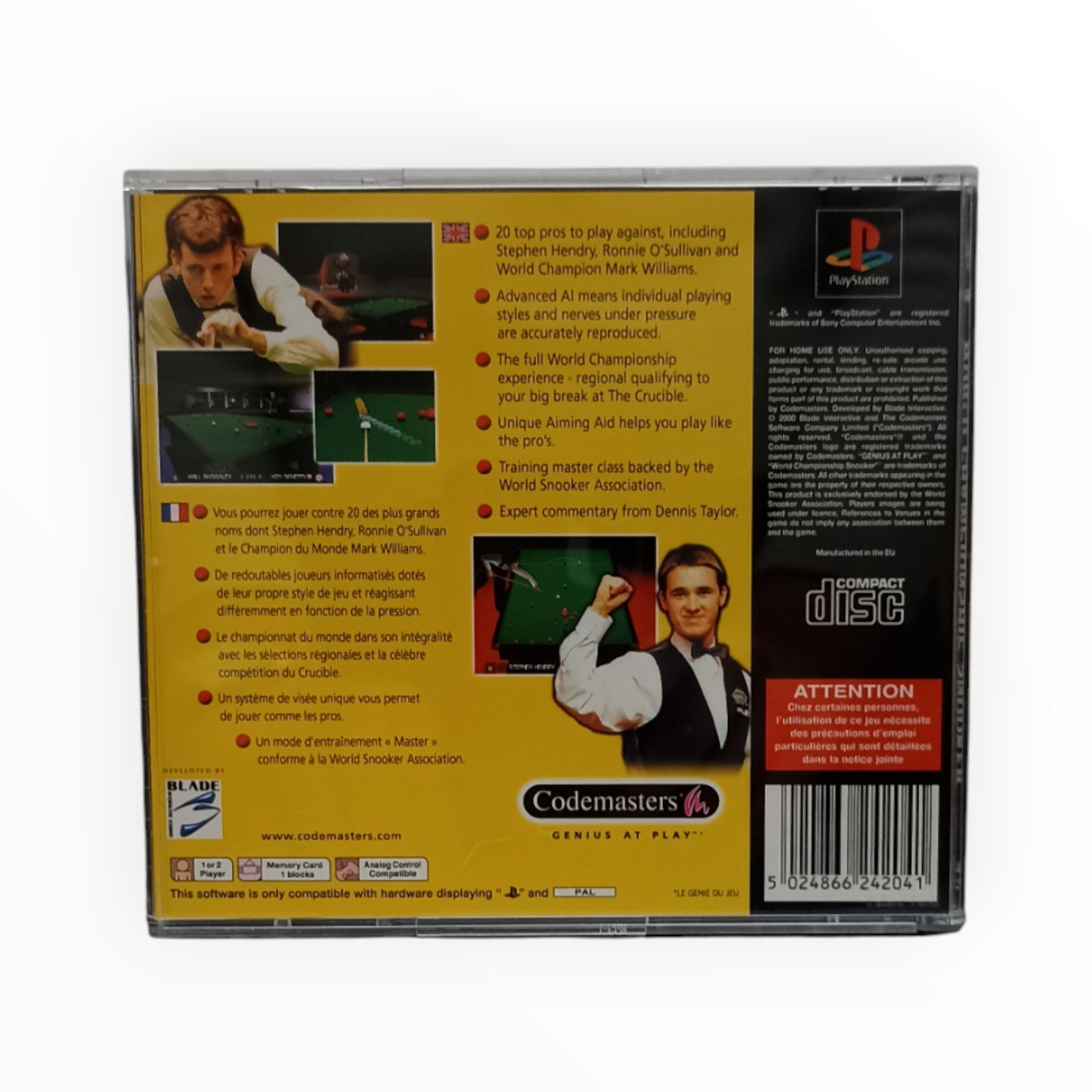 World Championship Snooker – PlayStation 1 (Complet)