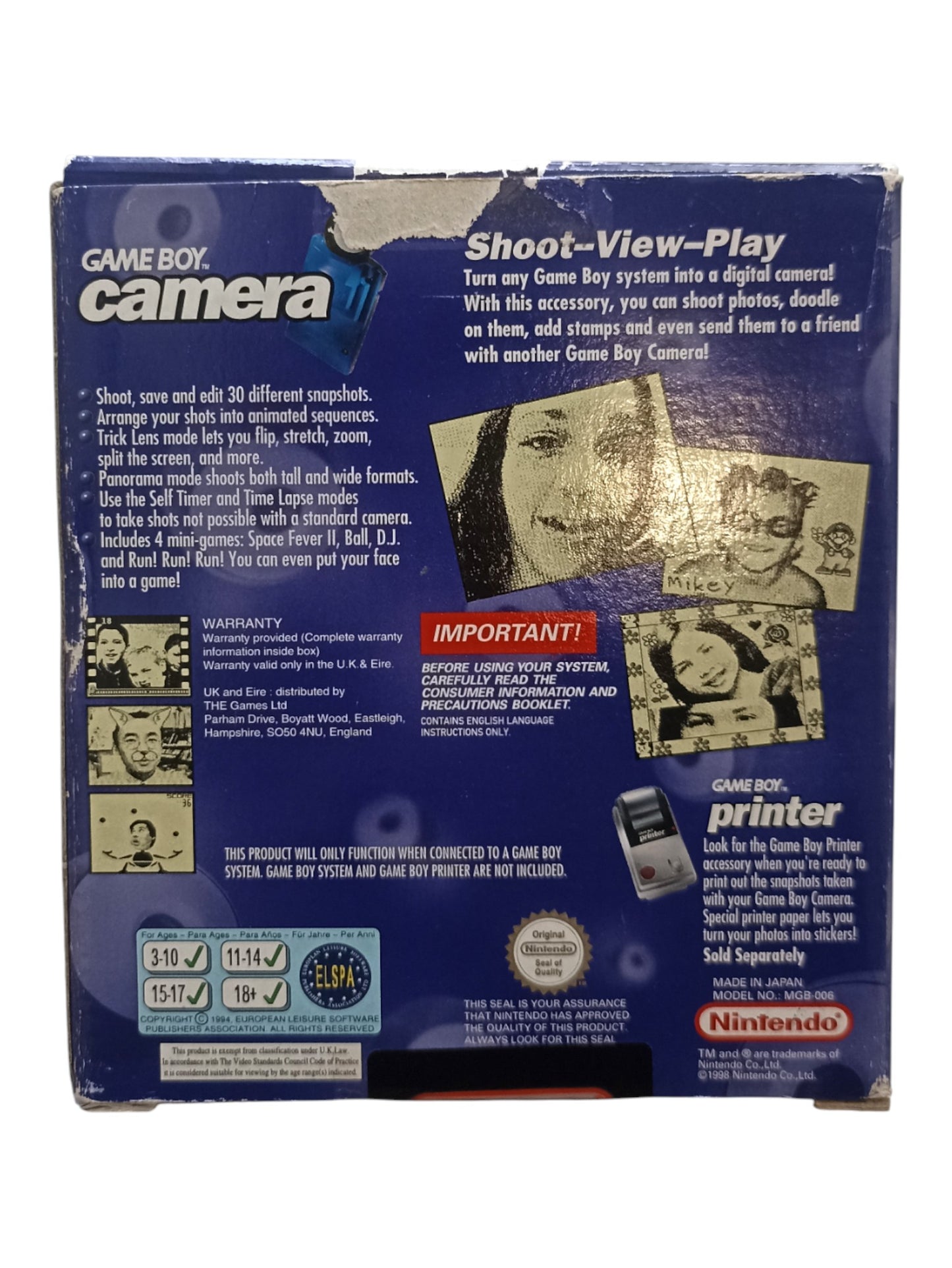 Caméra Game Boy (GB) Version EUR-UK