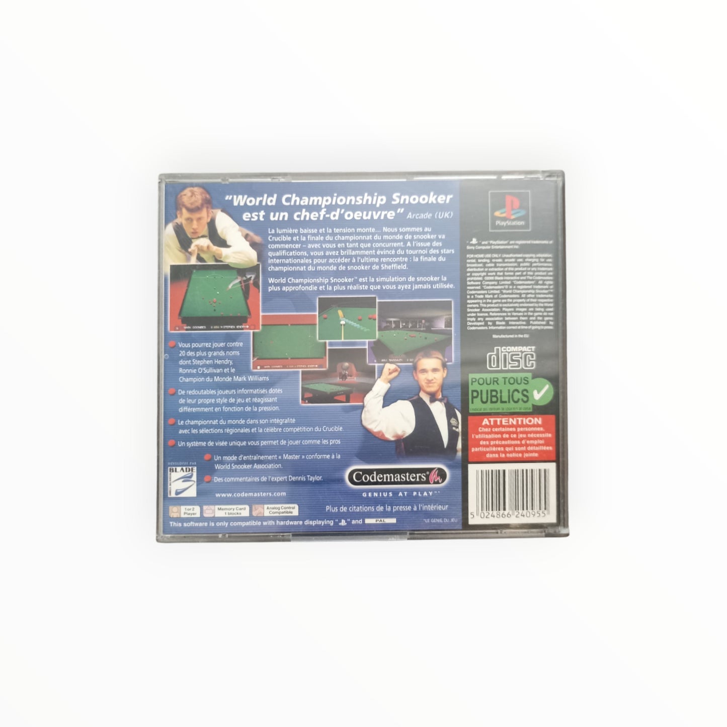 WORLD CHAMPIONSHIP SNOOKER playstation 1 (PS1)