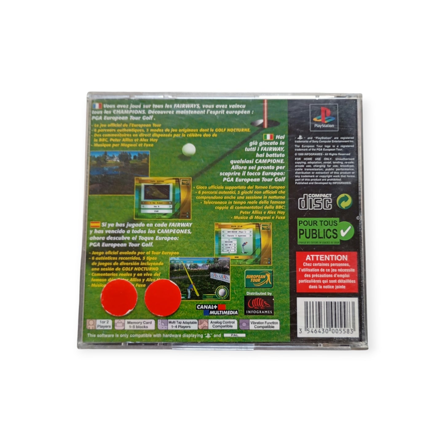 PGA EUROPEAN TOUR GOLF playstation 1 (PS1)