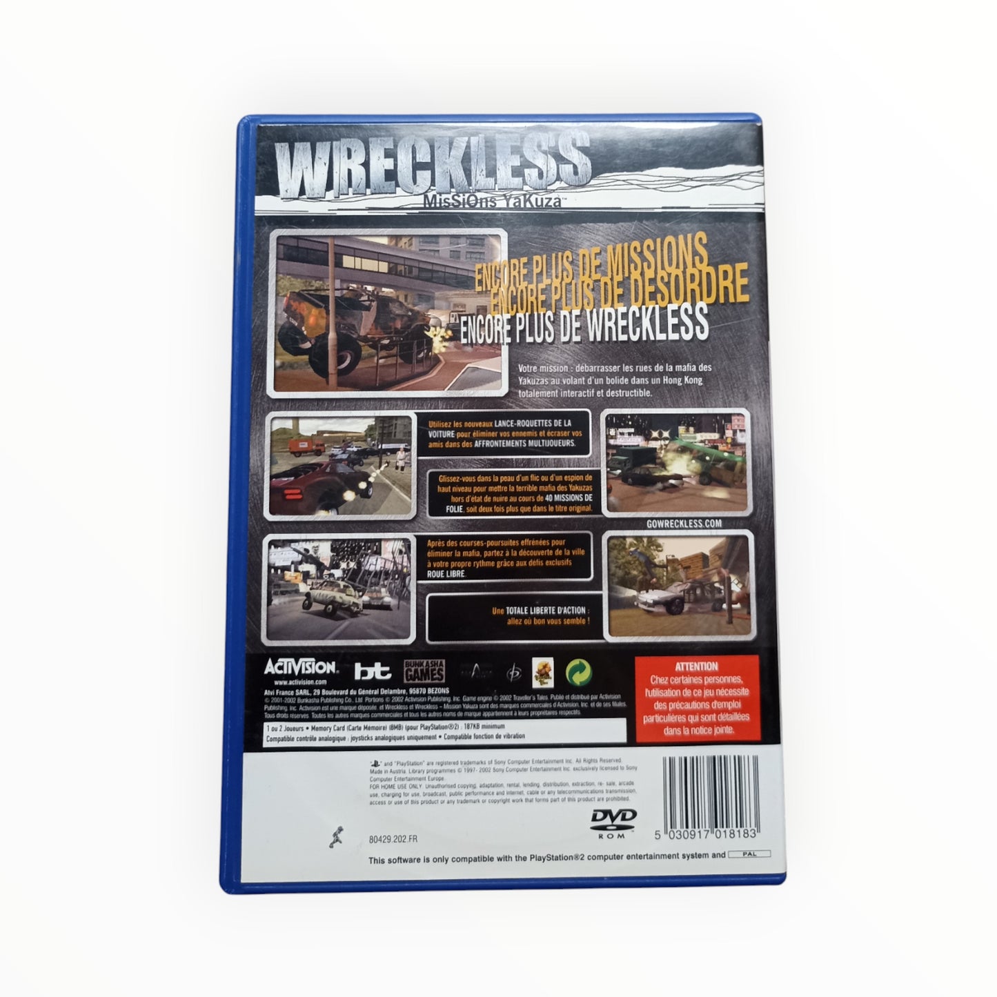 Wreckless : Missions Yakuzas playstation 2 (PS2)