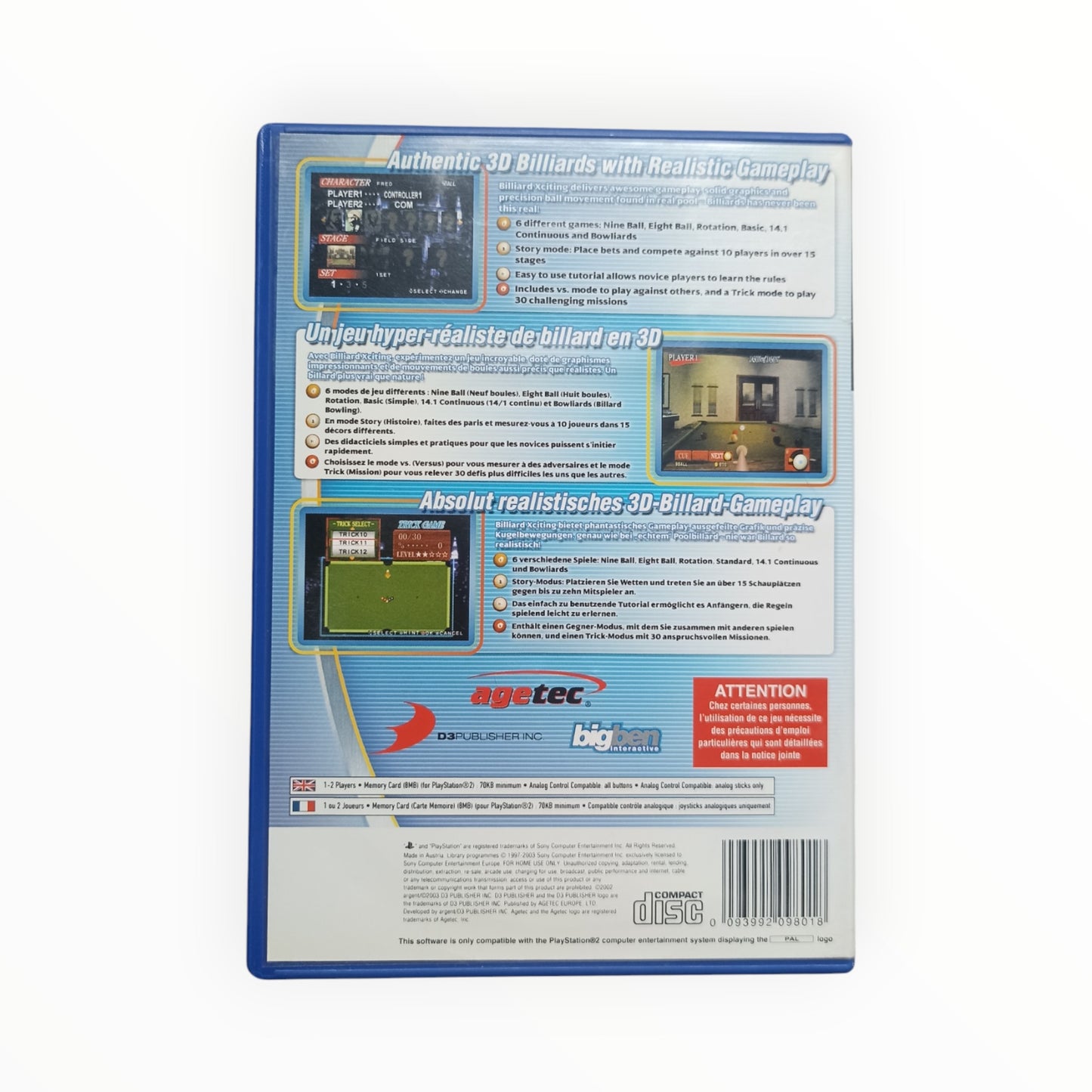 Billiards Xciting playstation 2 (PS2)