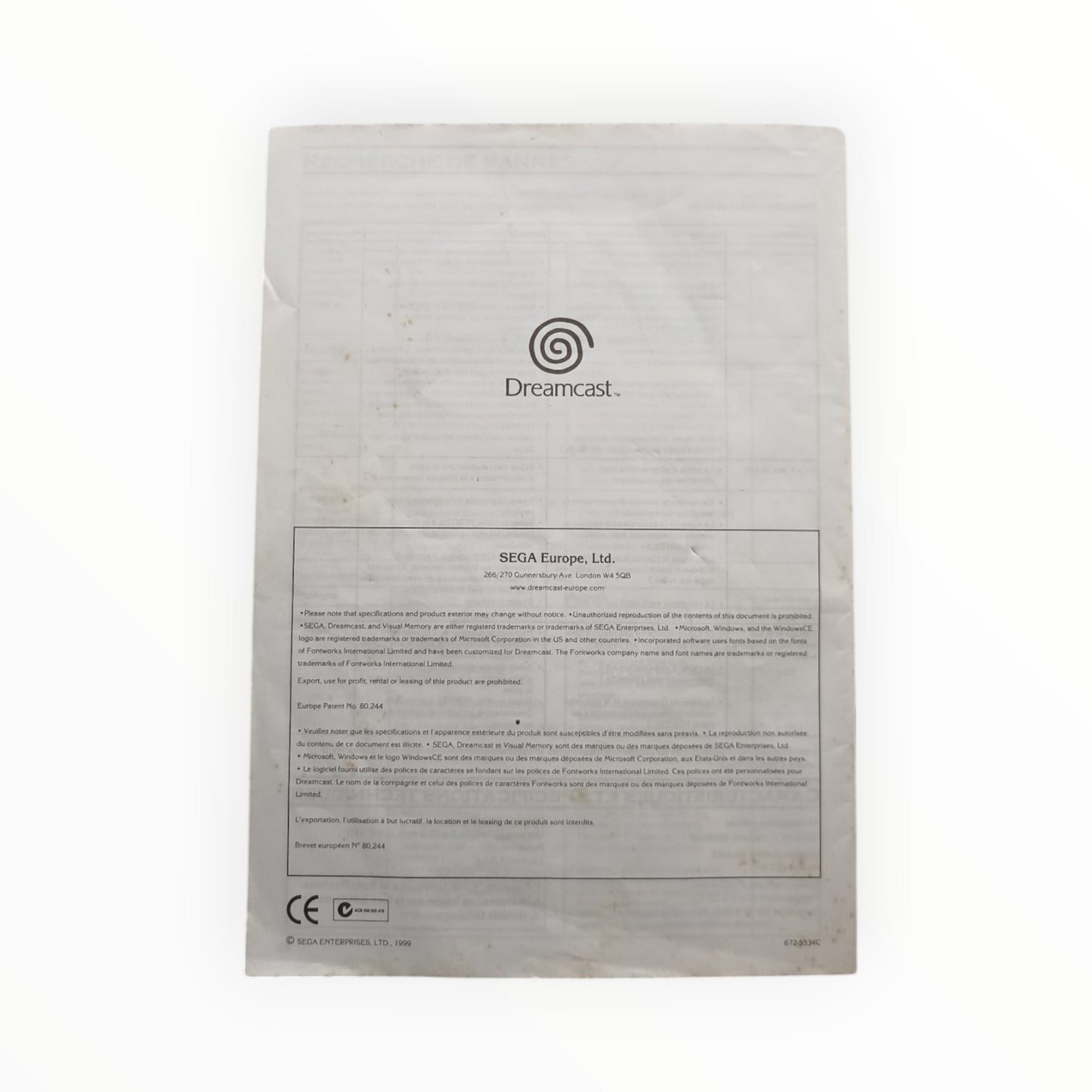 Notice Dreamcast Mode d’emploi Notice seule EUR Sega Dreamcast (DC)