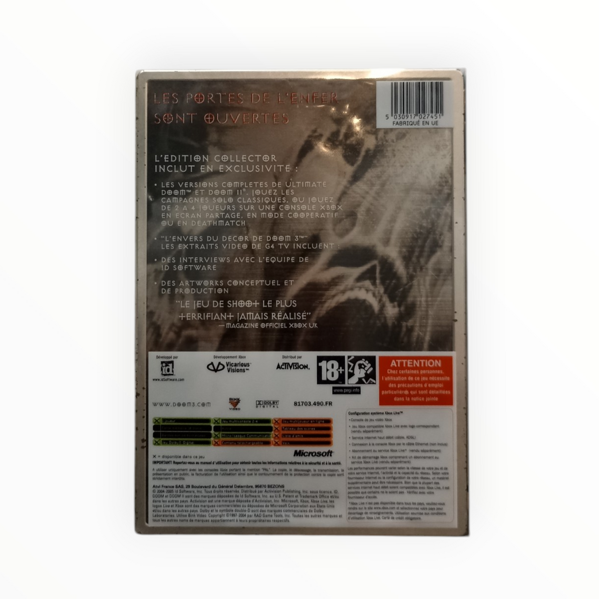 Doom 3 Limited Collector's Edition Xbox FR Complet Collectors