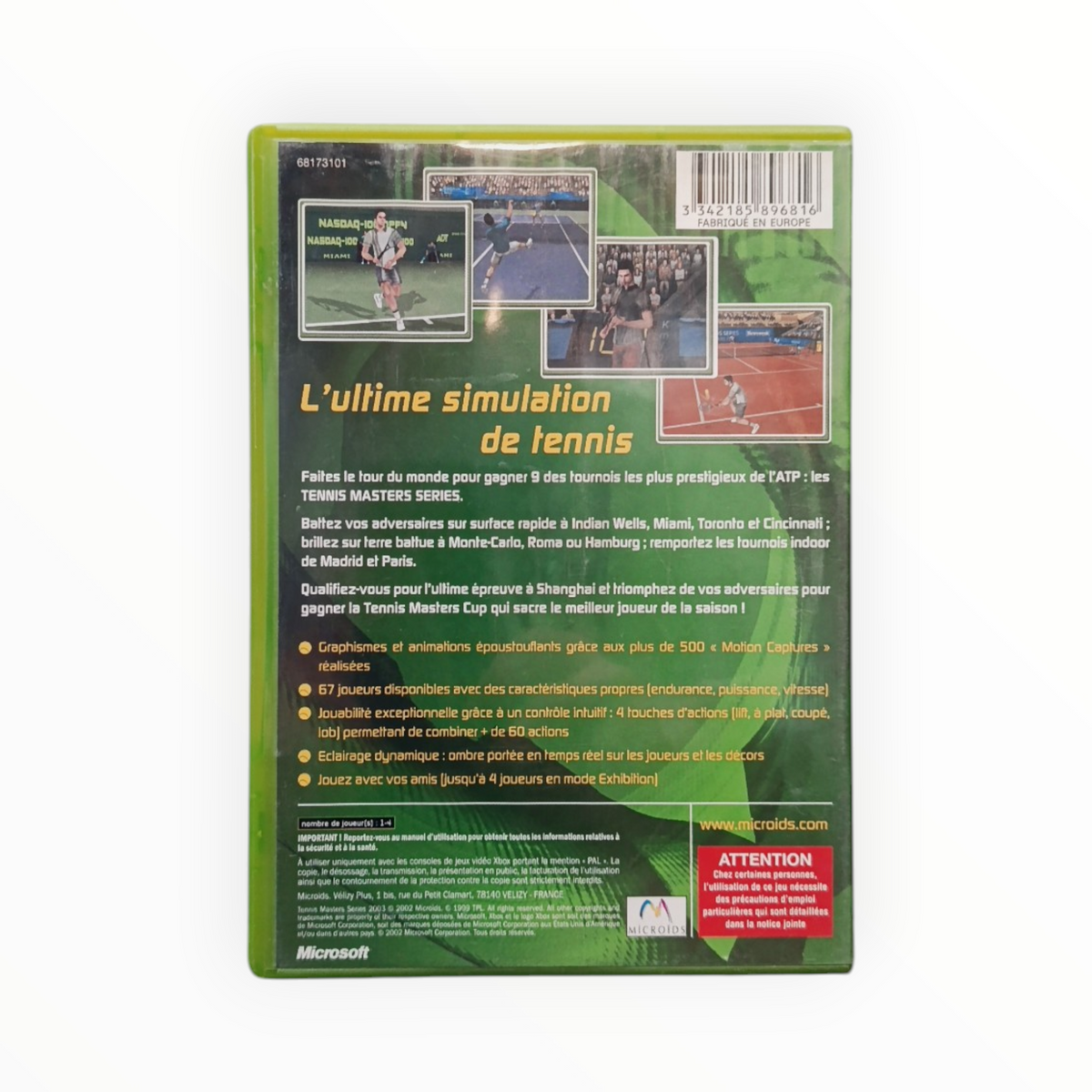 Tennis Master Series Xbox Classic Complet FRA