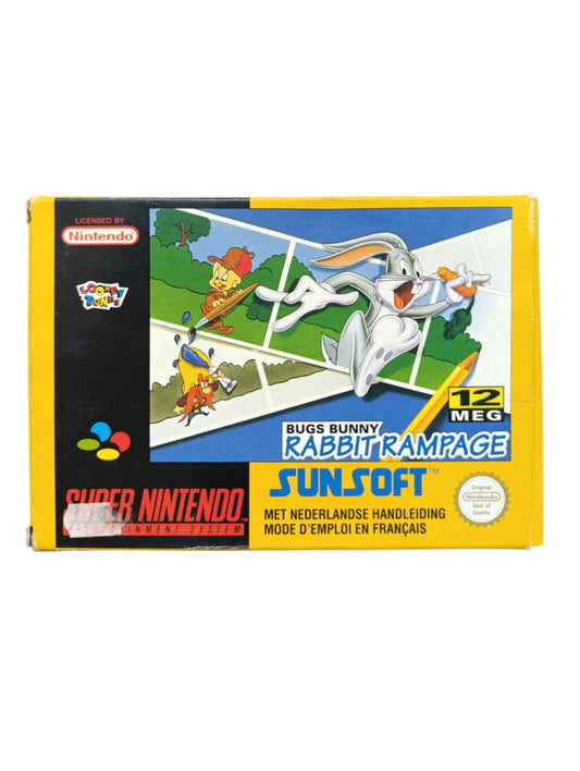 Bugs Bunny Rabbit Rampage Super Nintendo complet en boîte avec cartouche et notice