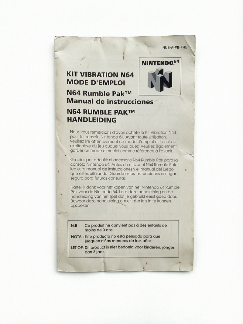 Notice Rumble pack Nintendo 64