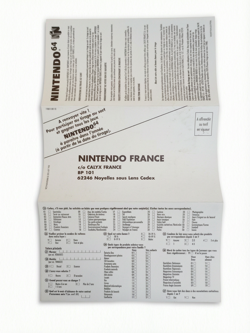 Carte postale tirage au sort Nintendo 64