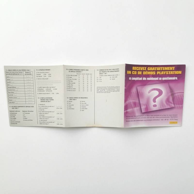 Insert officiel Sony Computer Entertainment Europe – PAL FR (1997–1999) Playstation 1 (PS1)