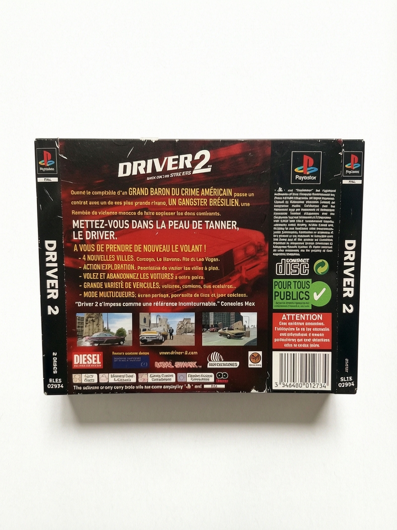 Jaquette Arrière Driver 2 Playstation 1 (PS1) Version FRA Authentique