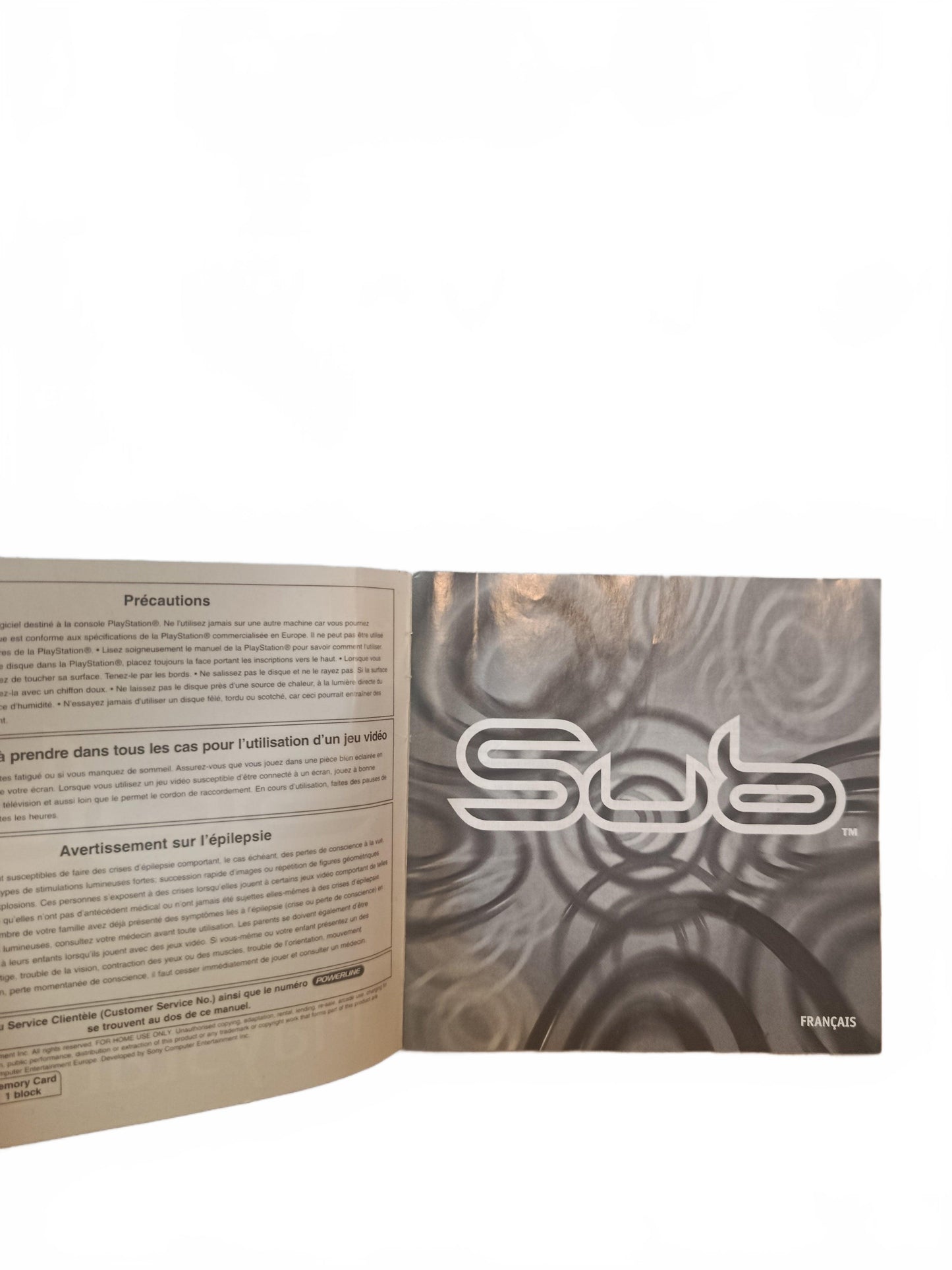 Notice seule SUB Playstation 1 (PS1)