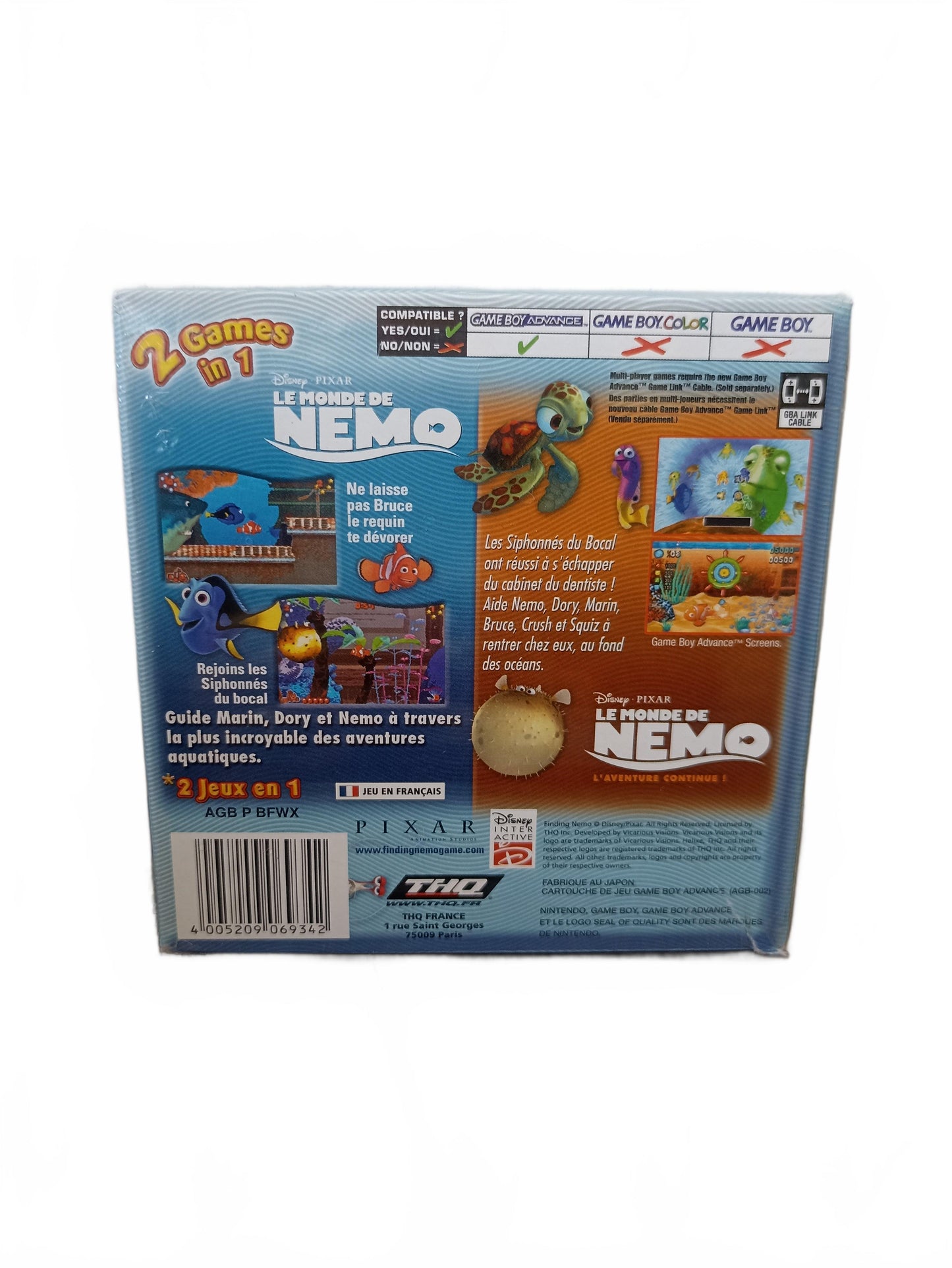 2 Games in 1 : Le Monde de Nemo + Le Monde de Nemo : L’aventure continue — Game Boy Advance — GBA