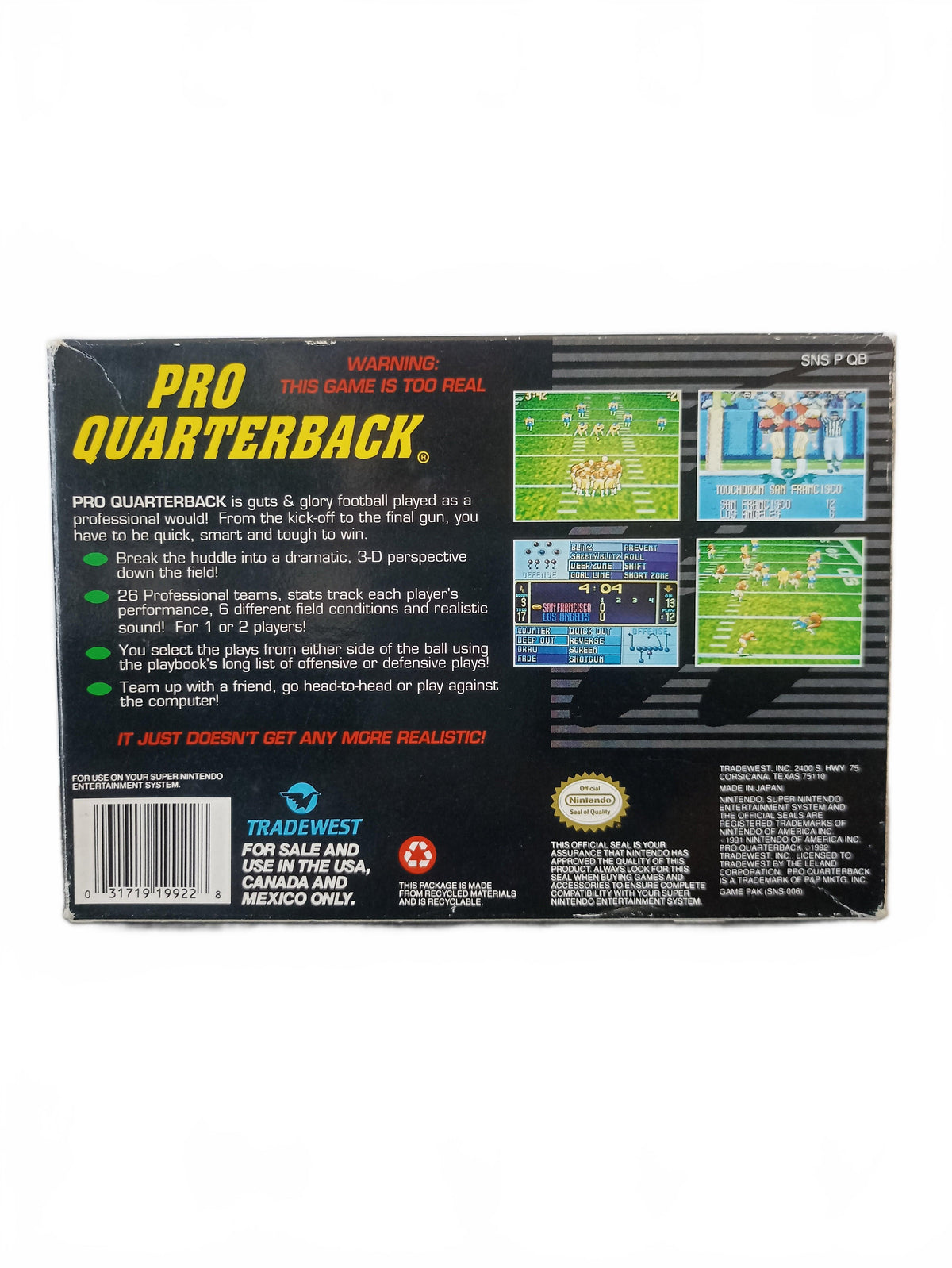 Pro Quarterback Super Nintendo Version NTSC