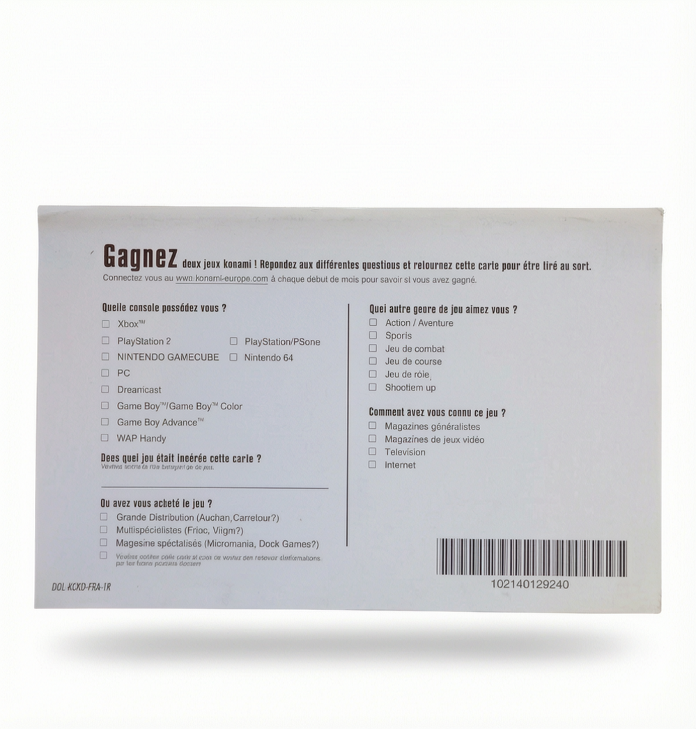 Carte d'inscription Konami GameCube