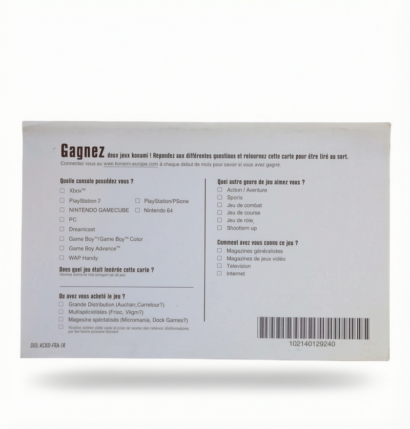 Carte d'inscription Konami GameCube