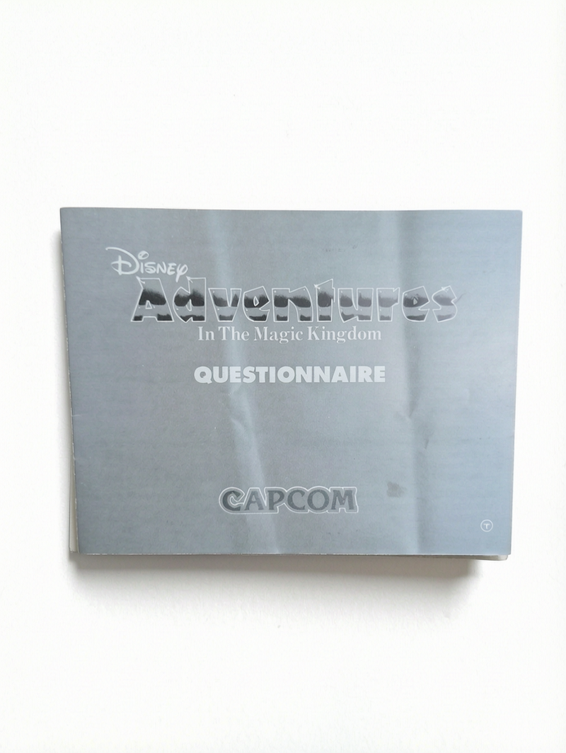 Notice Questionnaire Adventures In The Magic Kingdom Nintendo NES