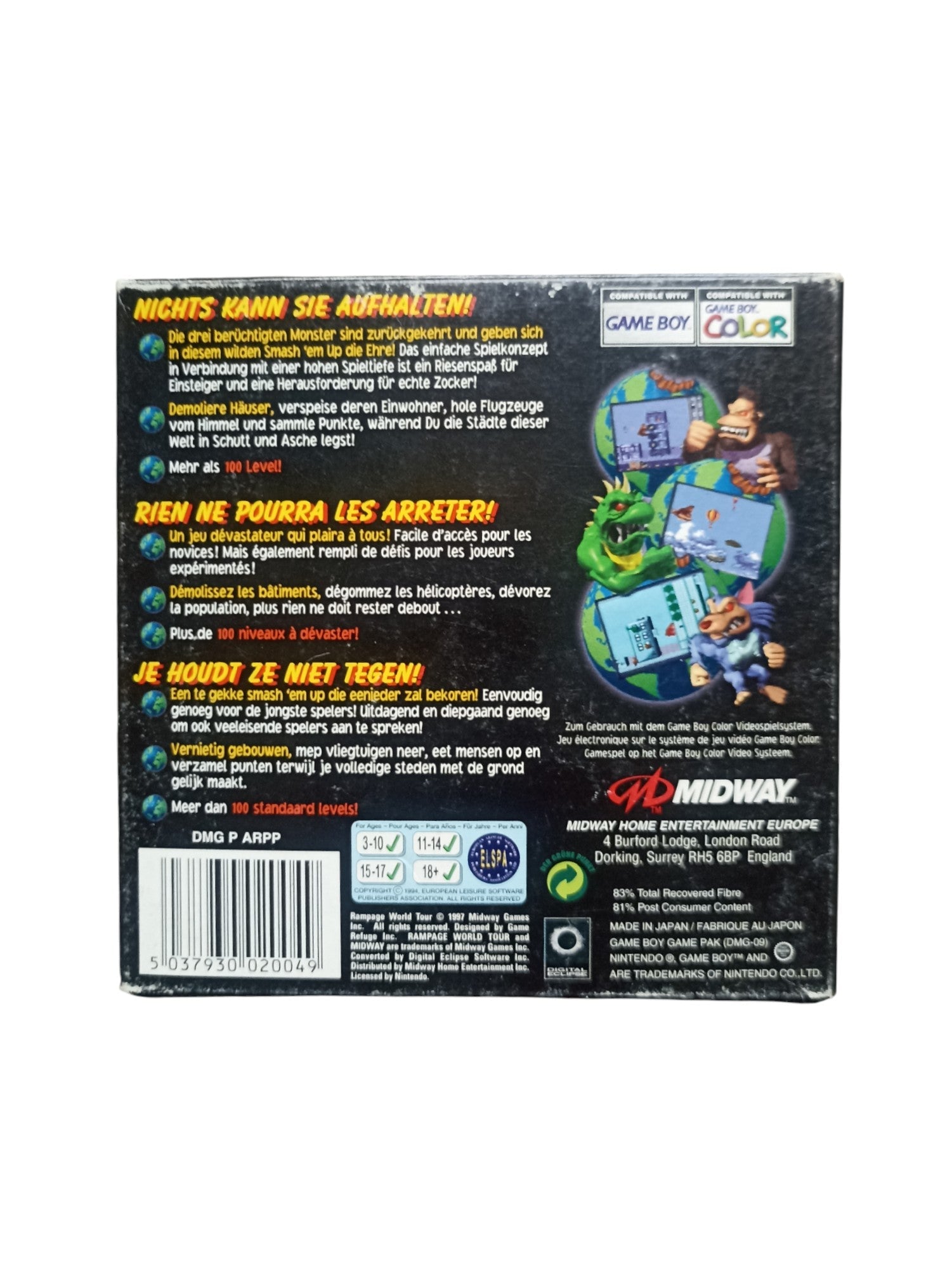 Rampage World Tour Game Boy Color – Complet en boîte avec notice - Masaru